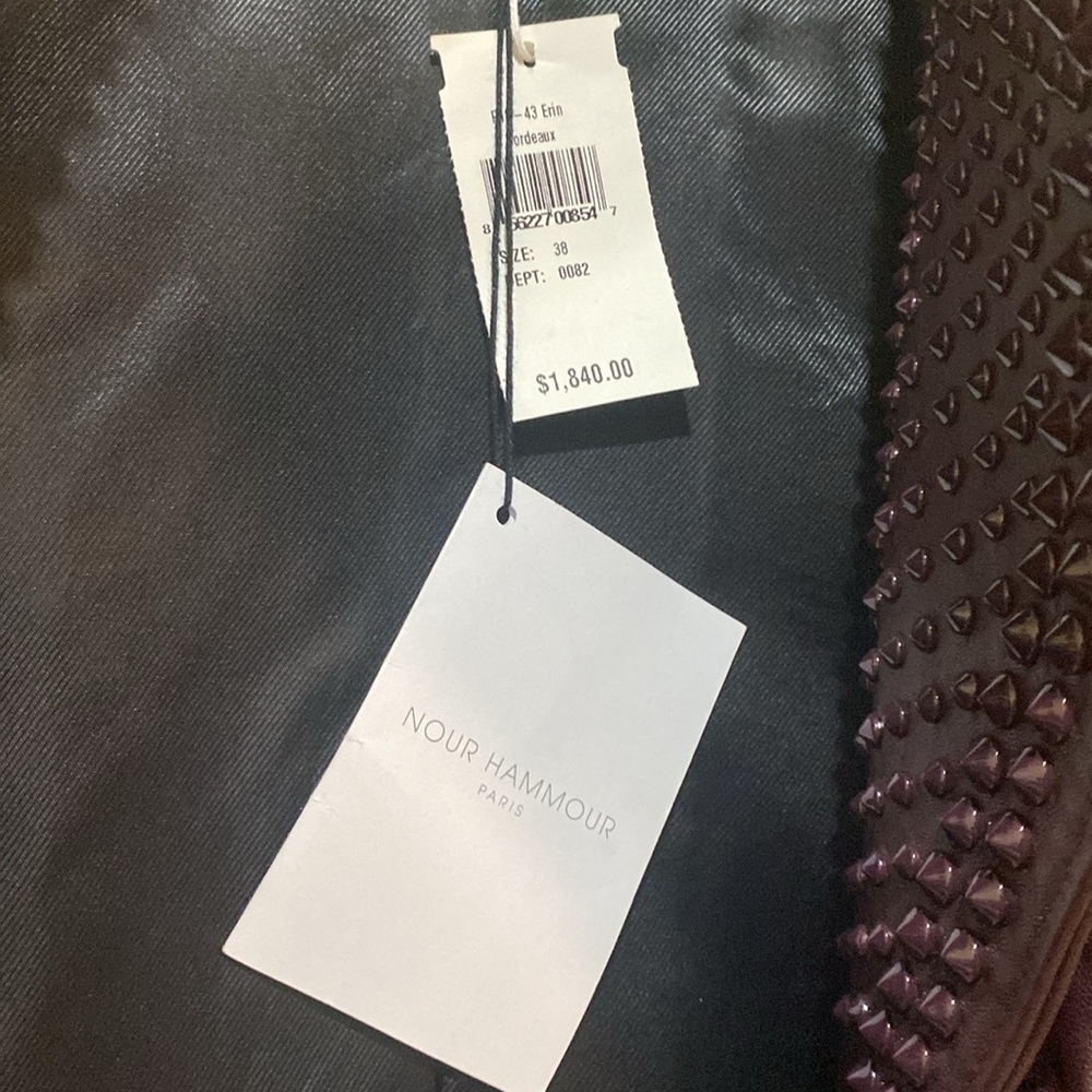 New with Tag Designer Nour Hammour Burgundy Studded Erin Leather Jacket - Picture 14 of 17